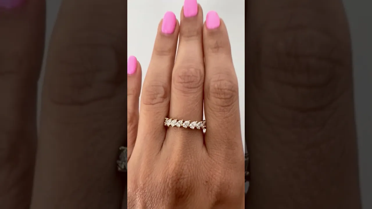 14K Gold Pear Cut Three Quarter Way Tilted Eternity Modern Prong Set Lab Grown Diamond Wedding Band Ring