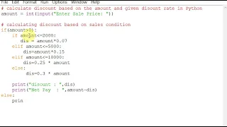 calculate discount based on the amount and given discount rate in Python