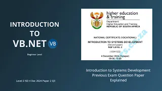 ISD NCV Level 2 Exam Solution VB NET Question 3 2024