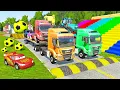 TRANSPORTING PIXAR CARS \u0026 FRUITS WITH COLORED \u0026 JOHN DEERE vs CLAAS vs TRACTORS - BeamNG.drive #962
