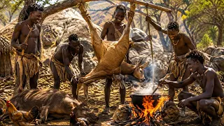 Hadzabe Tribe Traditional Hunting & Bush Cooking | Authentic African Survival Life in the Wild 🏹🔥