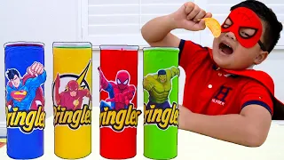 Download Alex and Eric Pretend Play with Magic Superhero Chips | Kids Food Toys Transforms into Superheroes MP3