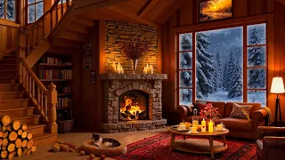 Cozy Winter Cabin Ambience Smooth Jazz Fireplace Blizzard Sounds For A Comforting Mood 