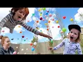 BALL PiT and Trampoline Launch Backyard Games Bubbles in the Pool cleaning day with Adley Niko