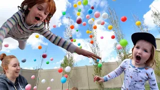 BALL PiT and Trampoline Launch Backyard Games Bubbles in the Pool cleaning day with Adley Niko
