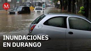 A downpour accompanied by hail in Durango causes flooding
