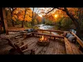 Download Lagu Relaxing Autumn Morning Riverside Cabin Porch | Crackling Fire \u0026 Gentle Birdsong Ambience