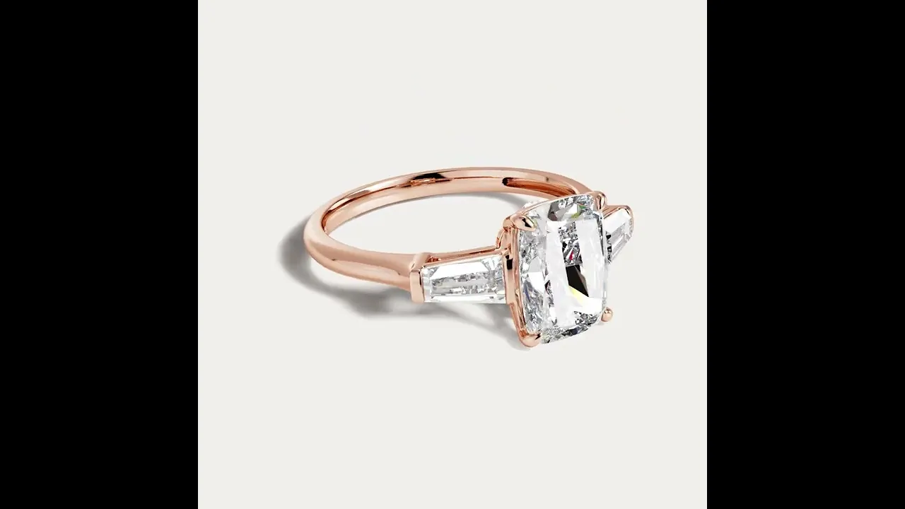 Estelle丨Elongated Cushion Lab Diamond Three-Stone Engagement Ring with Tapered Baguette Accents