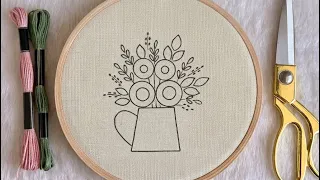 Very Easy Hand Embroidery Flower Basket❣️Hand Embroidery Tutorial For Beginners | Free Pattern !