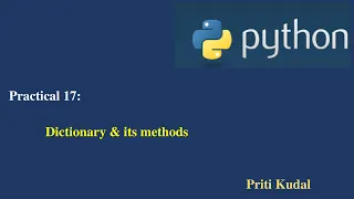 Python Lecture 17 Dictionary and Its Methods