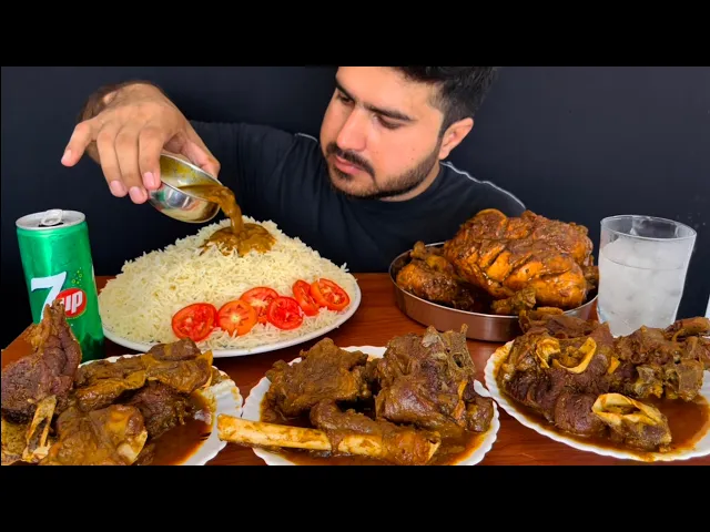 Download MP3 ASMR EATING SPICY WHOLE CHICKEN CURRY+SPICY MUTTON CURRY+WHITE RICE+GREEN CHILLI || MUKBANG
