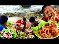 Spicy Seafood|| Hunting, Cooking \u0026 Mukbang at Beach 🐙🦑 OCTOPUS \u0026 SEASHELLS for eating delicious