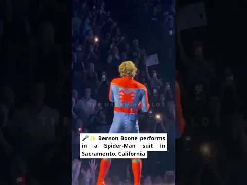 Benson Boone performs in a Spider-Man suit in Sacramento, California