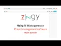 Generative AI Using AI Wiz to generate Project management software main screen