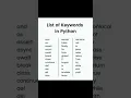 list of keywords in python programming