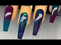 Acrylic nail Tutorial - Purple Teal with glitter