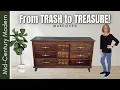 Trash to Treasure MCM Dresser Makeover YT