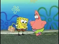 Spongebob and Patrick dancing over a package