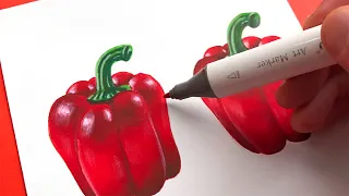 How to draw a realistic red Pepper!