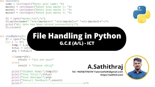 File Handling in Python By Sathith G C E ICT Python