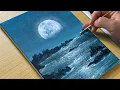 Easy Moonlight Ocean Painting - Relaxing Acrylic Tutorial for Beginners