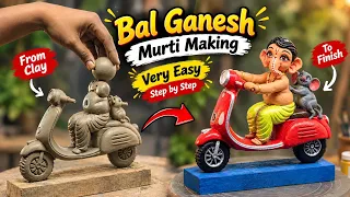 Coloring bal ganesh murti on scooter | Ganpati murti making and coloring