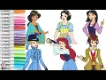 Disney Princess Coloring Book Compilation Snow White Jasmine Belle Mulan Cinderella and Ariel