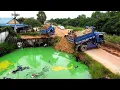 Download Lagu The Awesome Bulldozer and truck Start to pushing soil to removed Sewage from the factory