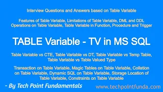 TABLE Variable TEMP Table vs TABLE Variable TABLE Variable vs Table-Valued Type