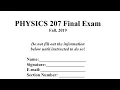 TAMU PHYS 207 Final Exam 2019 Solutions