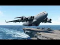 Very RARE C-17 Globemaster landing on aircraft carrier