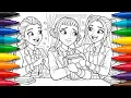 K-POP DEMON HUNTER in School Coloring Pages How to Color Rumi Mira and Zoey from