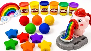 Satisfying Rainbow Kinetic Sand Stars 🌈 | Play-Doh Noodles & Cutting ASMR | Squish & Relax
