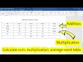 How to calculate in word table sum multiplication average