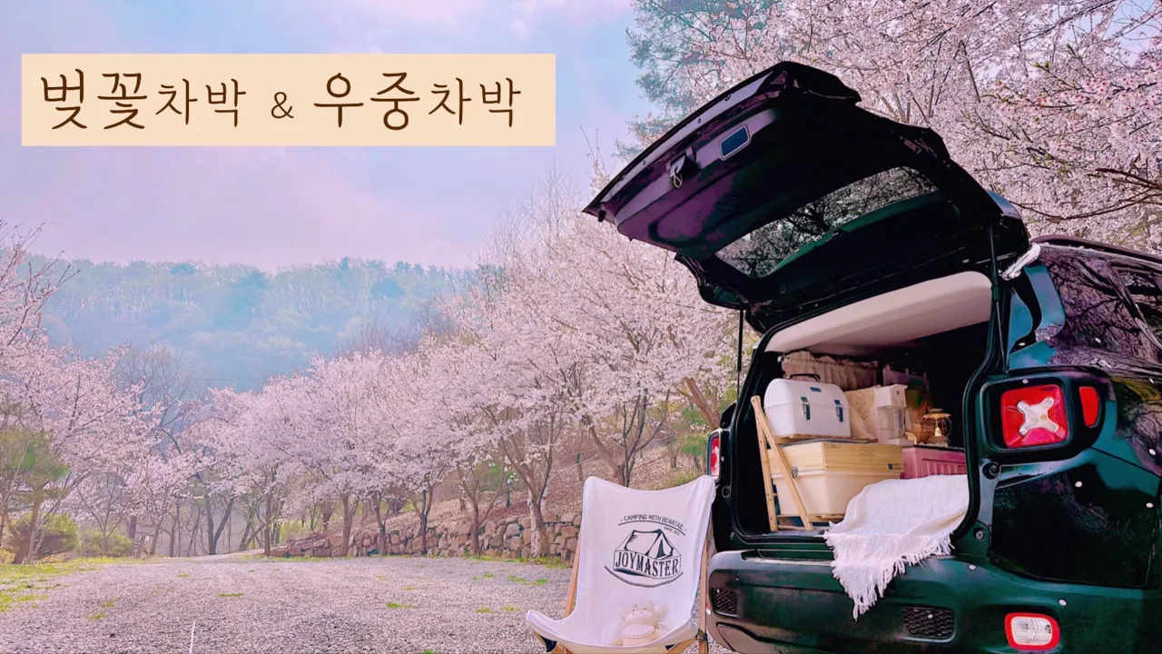 핑크핑크한 벚꽃캠핑장 추천 . 벚꽃 캠핑 에서 우중차박 까지 혼자놀기 . 지프레니게드 솔로차박 | 산으로캠핑장 썸네일