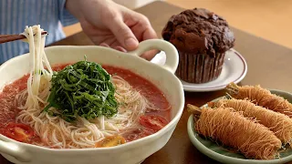 찐-한 초코머핀 굽고, 얼음 동동 토마토 국수까지 (좋은 인생이다)