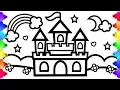 GLITTER Castle Drawing and Coloring Princess Castle Coloring Page Easy Step by Step