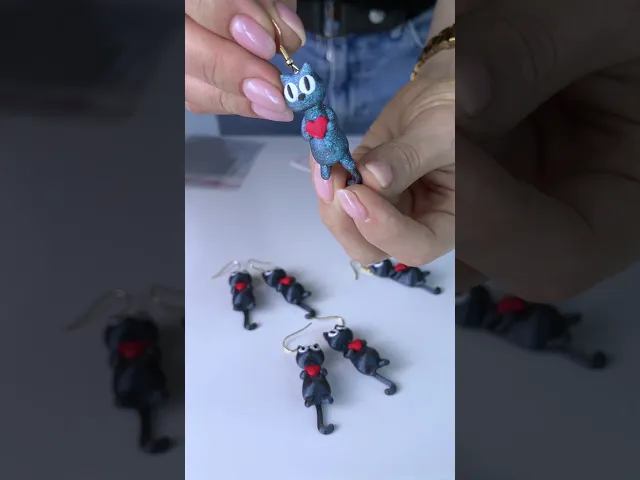 Cute Cat with Heart and Flexi Tail (Keychain & Earrings) video thumbnail