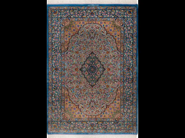 ミルメヒディ工房「生命の楽園」（蝶と小鳥）スカイブルー×ブルー 109×160cm (ID18003)
