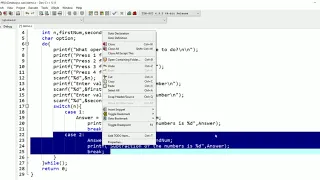 how to create a calculator in c programming using switch and do while loops