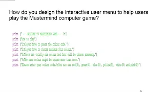 CSC1024 PROGRAMMING PRINCIPLES PROJECT A MASTERMIND COMPUTER GAME