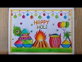 Holi drawing easy Happy Holi poster drawing Holi festival drawing Holi special Card drawing