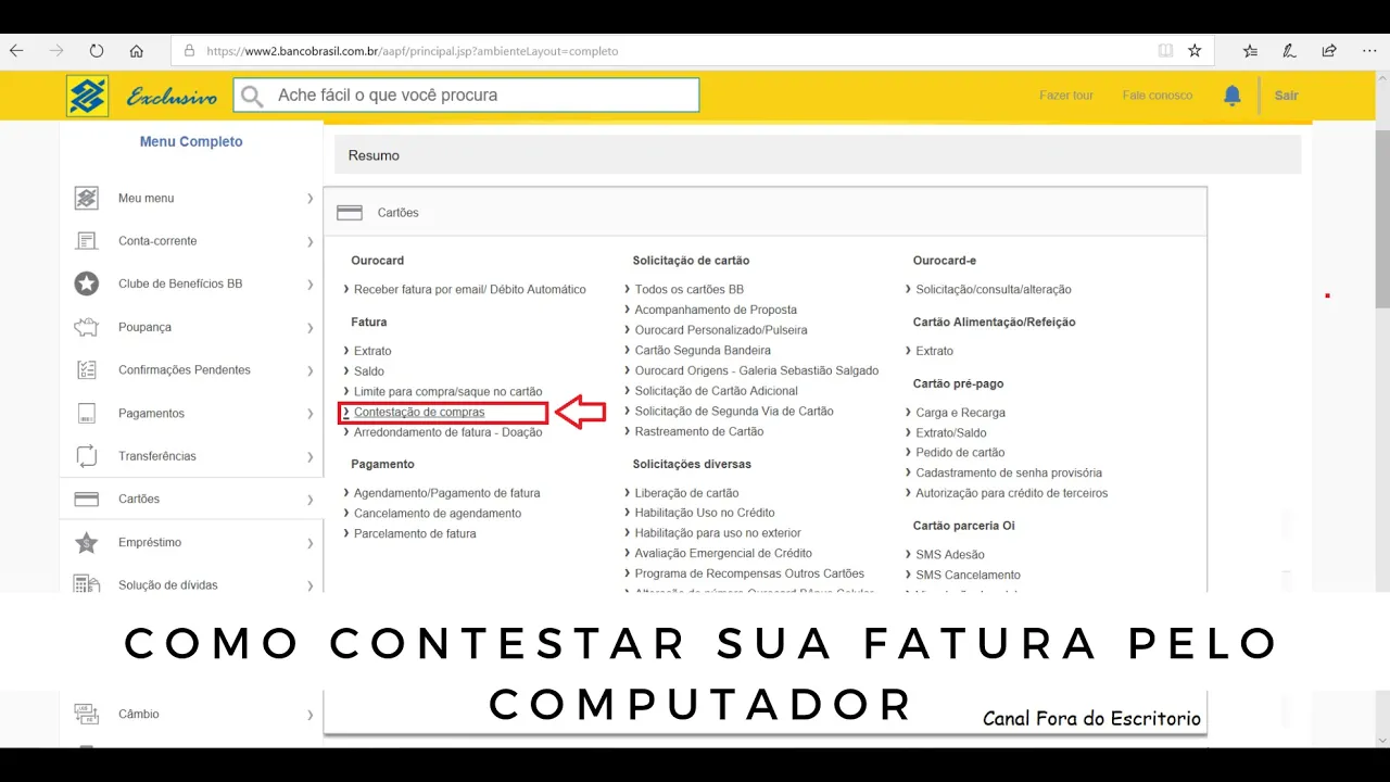 CONTESTAR E CANCELAR COMPRA NO CARTÃO DE CRÉDITO DO BANCO DO BRASIL