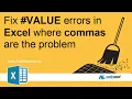 Replace problem commas to fix errors in Excel
