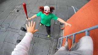horror clowns vs parkour pov halloween chase iv