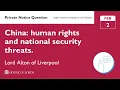 Lagu Urgent question: China, human rights and threats to UK national security.