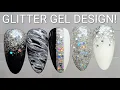 BLACK WHITE SILVER GEL NAIL DESIGN MARBLE GLITTER FADES LOOSE GLITTER