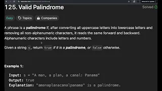 Valid Palindrome Easy Two-Pointer Solution Explained LeetCode 125