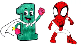 Coloring Spidey and Super Number 1! π·οΈπ¨ | Fun Coloring Tutorial for Kids