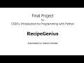 CS50P Final PROJECT RecipeGenius